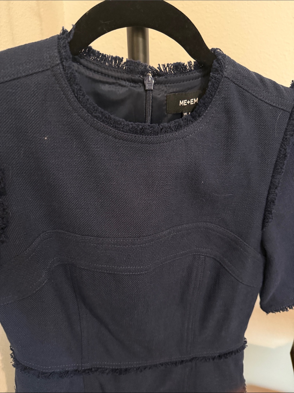Me+Em Navy Fringe-Trim Short Sleeve Dress